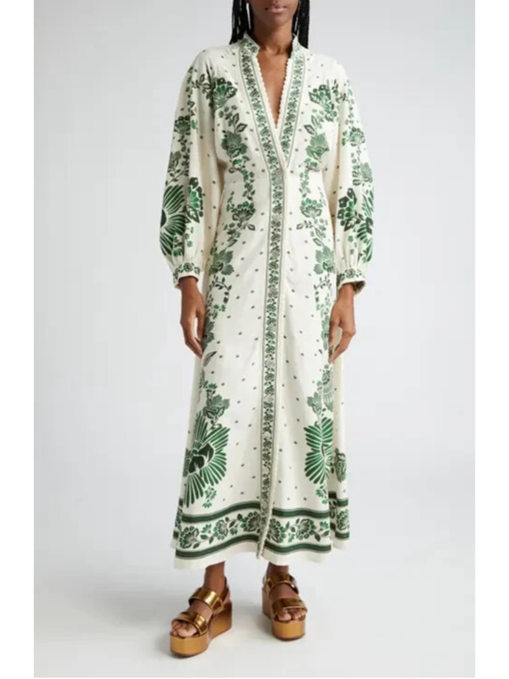 Women's FARM Rio White Green Floral Maxi Dress XS - Picture 2 of 16